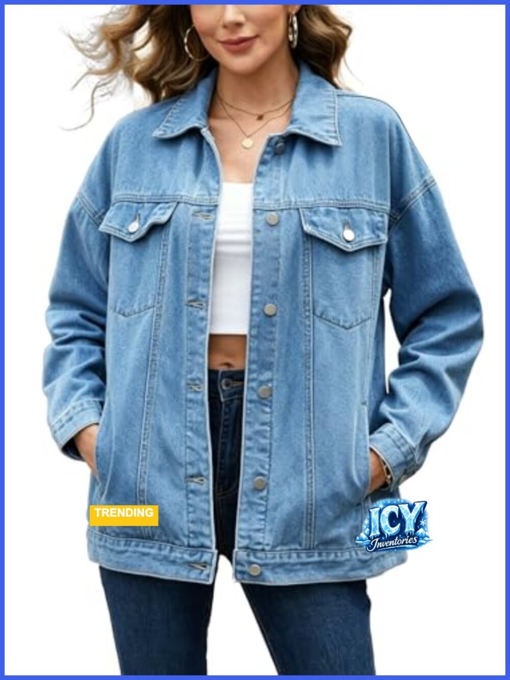 Oversized Women's Denim Jacket Classic Button Down Boyfriend Biker Coat